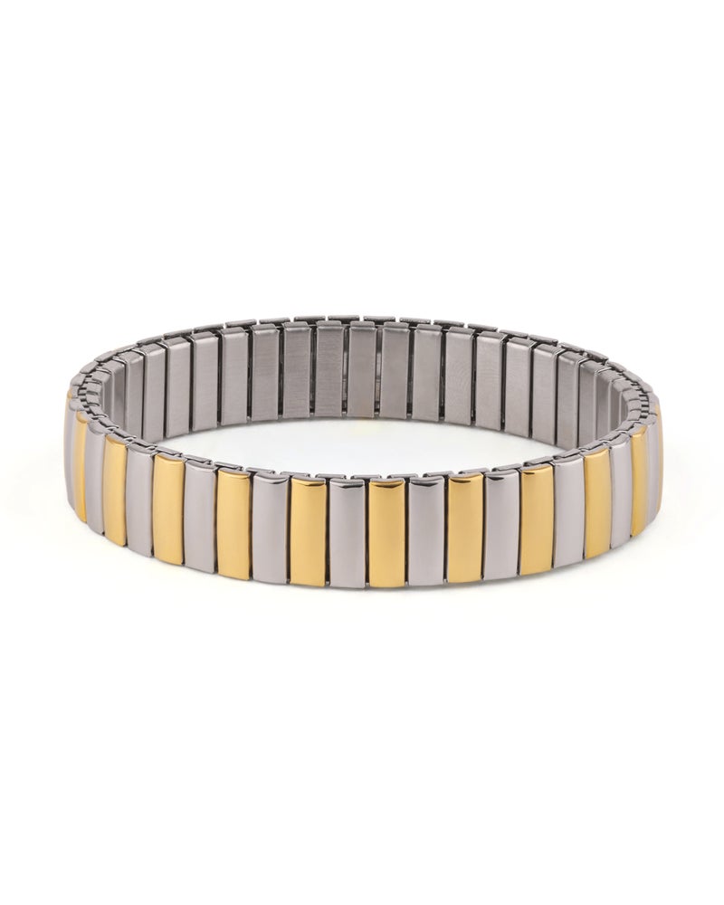 TAAHIRA Elastic Silver & Gold Band Bracelet - Image 1